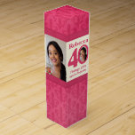 Vintage 40th Birthday name & photos custom box<br><div class="desc">Pink and cream ribbon and fleur-de-lis patterned girlie birthday gift box for wine, spirits or drinks. Reads Rebecca 40 Vintage 1978 aged to perfection, customize with your own birthday girls name vintage birth year and three photos of your choice, one in the 0 of 40 and the other two on...</div>
