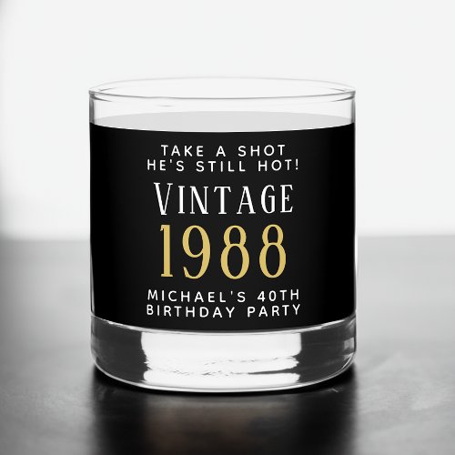 Vintage 40th Birthday Party Black Whiskey Glass