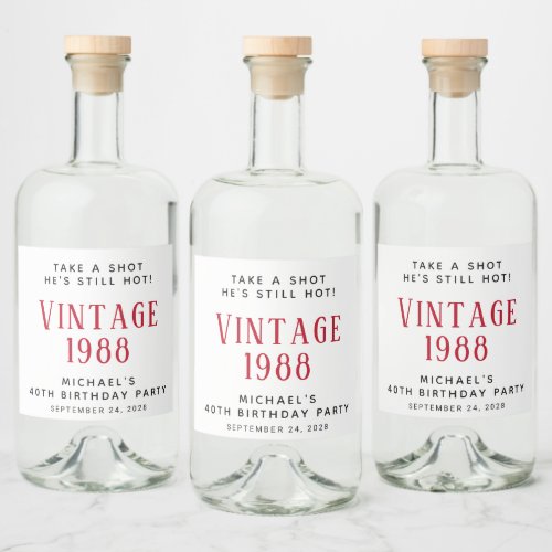 Vintage 40th Birthday Party Liquor Bottle Label