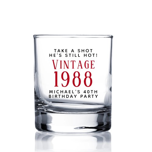 Vintage 40th Birthday Party Whiskey Glass