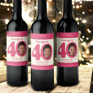 Vintage 40th birthday photo custom wine labels