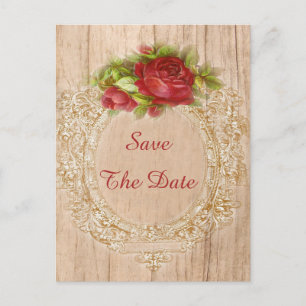Vintage 40th Birthday Red Rose Wooden Frame Announcement Postcard