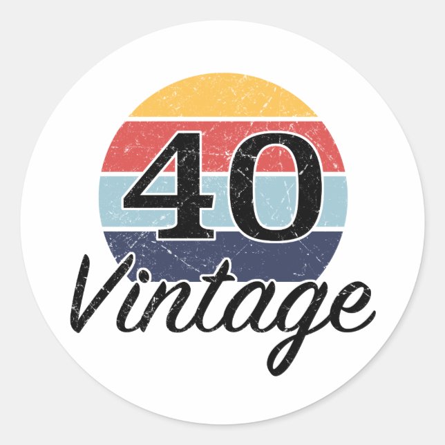 Vintage 40th Birthday Sunset Classic Round Sticker (Front)