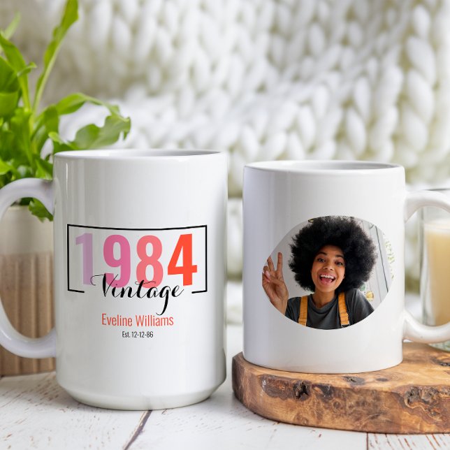 Vintage 40th Birthday Typography Photo Coffee Mug (Creator Uploaded)