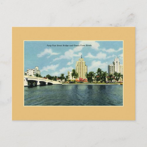 Vintage 41st street Bridge hotels Miami Beach Postcard