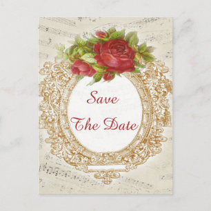 Vintage 45th Birthday Red Rose Frame Music Sheet Announcement Postcard