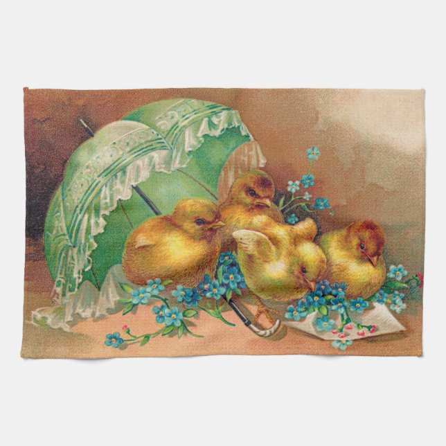 Vintage 4 Chickens Easter Holiday Kitchen Towel (Horizontal)