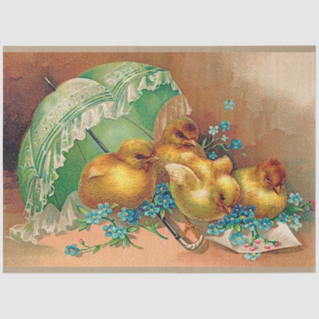 Vintage 4 Chickens Easter Holiday Tissue Paper (Front)