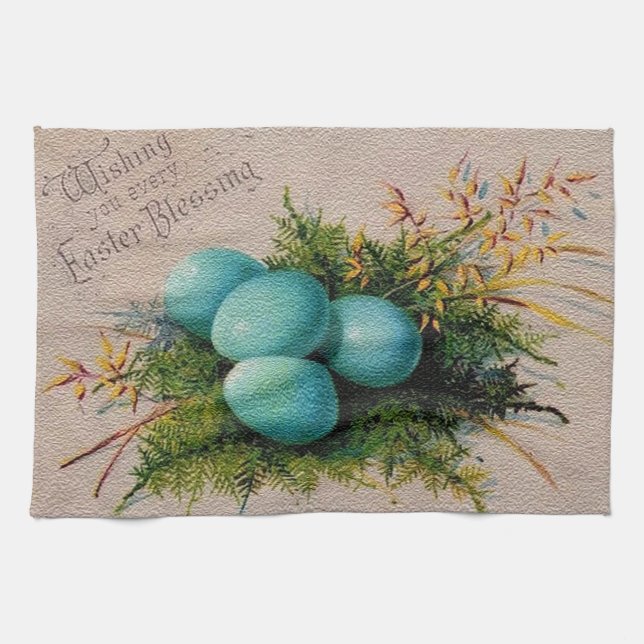 Vintage 4 Eggs Easter Holiday Kitchen Towel (Horizontal)