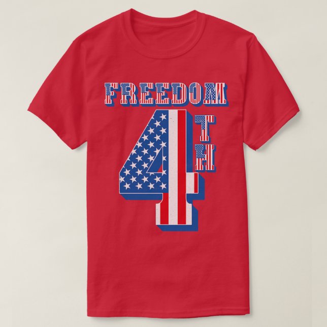 Vintage 4th Freedom American Flag Text T-Shirt (Design Front)