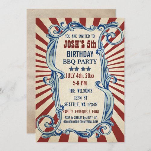Vintage 4th of July Birthday Party Invitations
