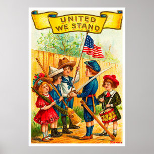 Vintage 4th of July Children with Flag Poster