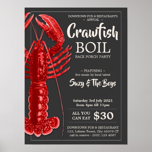 Vintage 4th of July Crawfish Boil Party Restaurant Poster