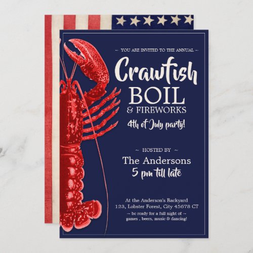Vintage 4th of July Crawfish Boil Summer Party Invitation