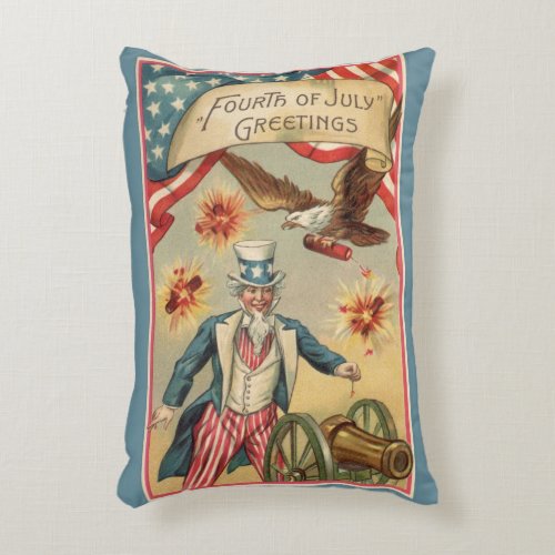Vintage 4th of July Fireworks with Uncle Sam Accent Pillow