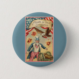 Vintage 4th of July Fireworks with Uncle Sam Button