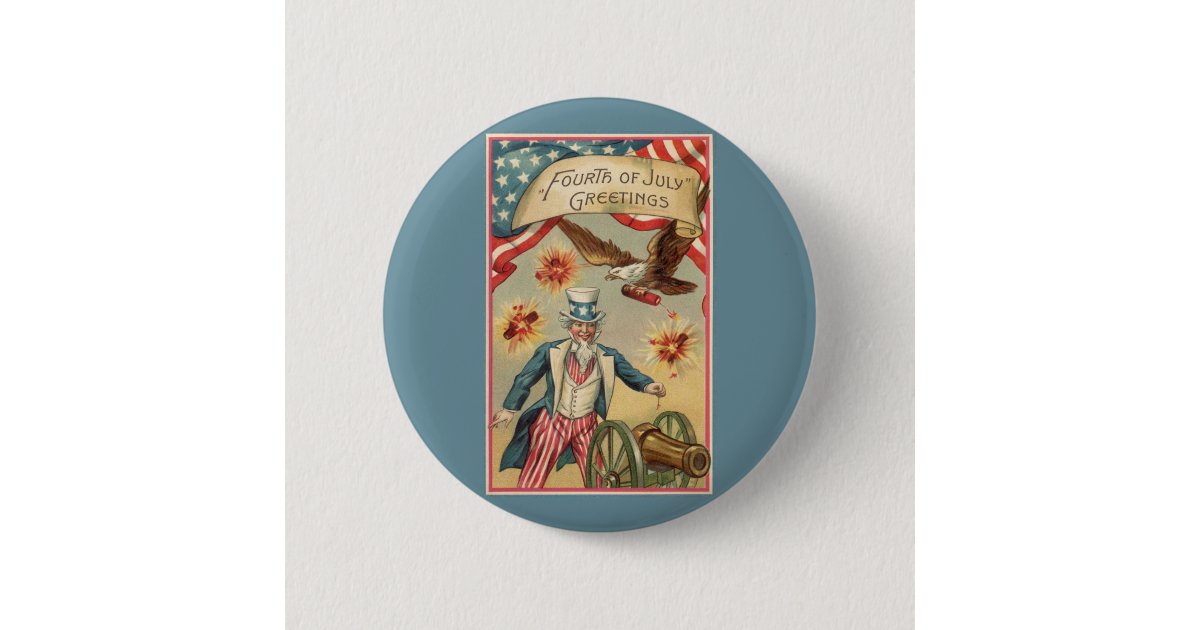 Vintage 4th of July Fireworks with Uncle Sam Button | Zazzle