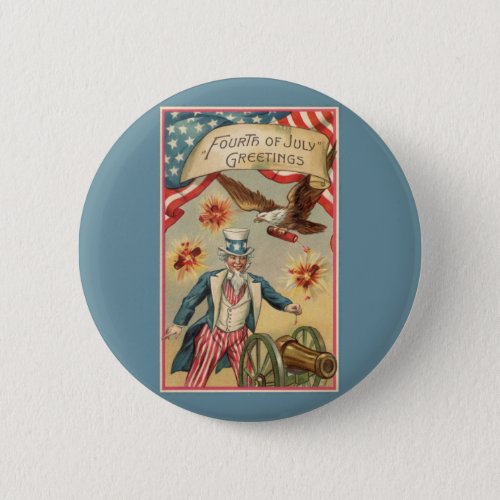 Vintage 4th of July Fireworks with Uncle Sam Button