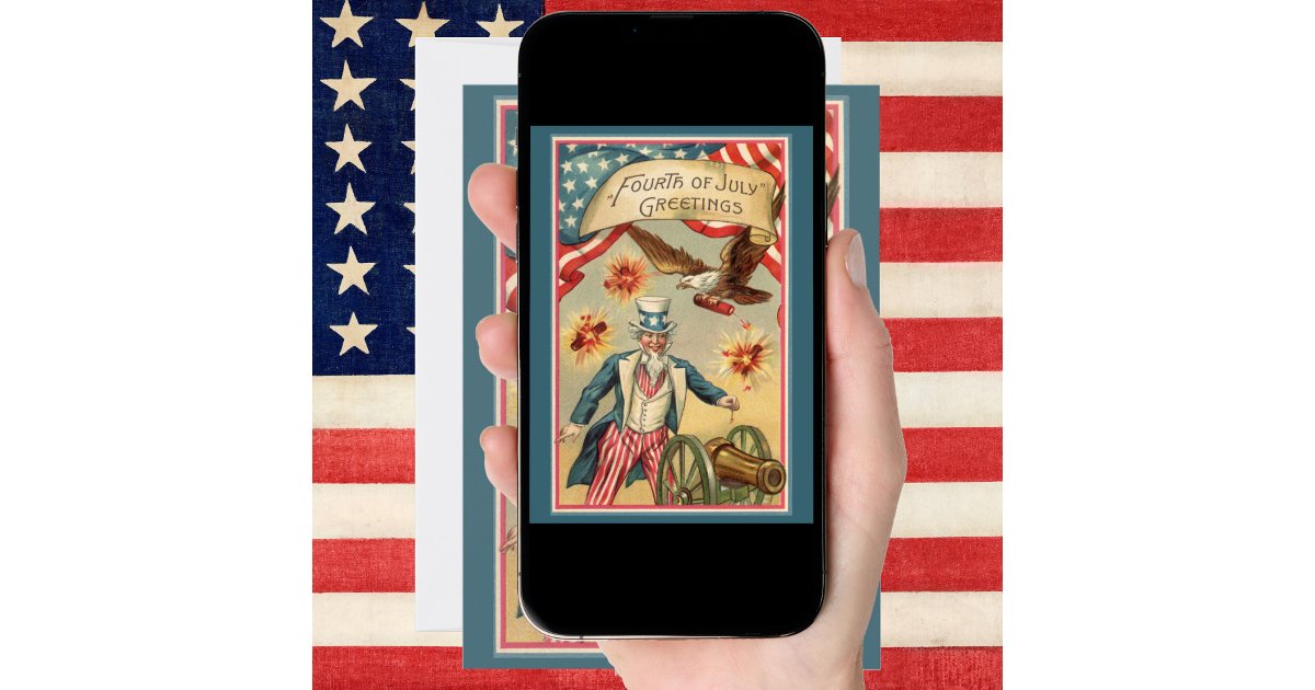 Vintage 4th of July Fireworks with Uncle Sam Card | Zazzle