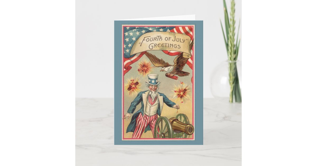 Vintage 4th of July Fireworks with Uncle Sam Card | Zazzle