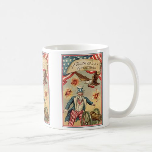 Vintage 4th of July Fireworks with Uncle Sam Coffee Mug