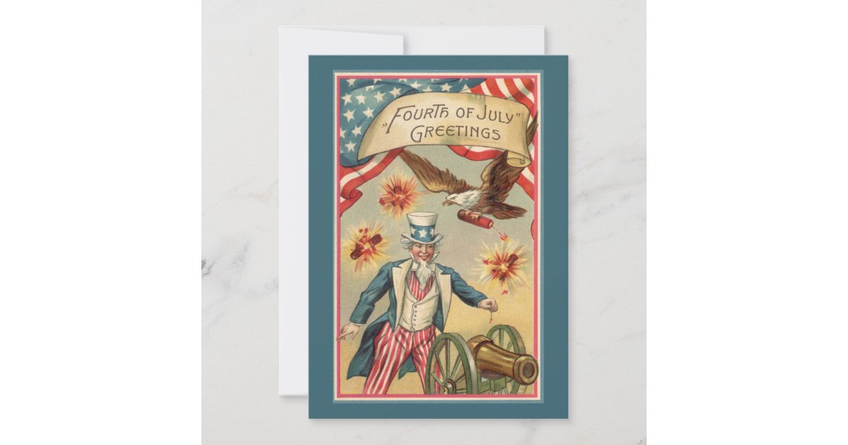 Vintage 4th of July Fireworks with Uncle Sam Invitation | Zazzle