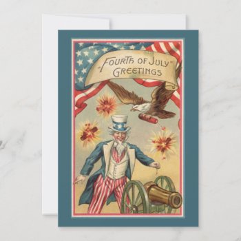Vintage 4th Of July Fireworks With Uncle Sam Invitation by YesterdayCafe at Zazzle