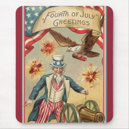 Vintage 4th of July Fireworks with Uncle Sam Mouse Pad