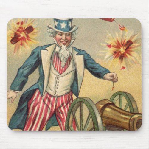 Vintage 4th of July Fireworks with Uncle Sam Mouse Pad
