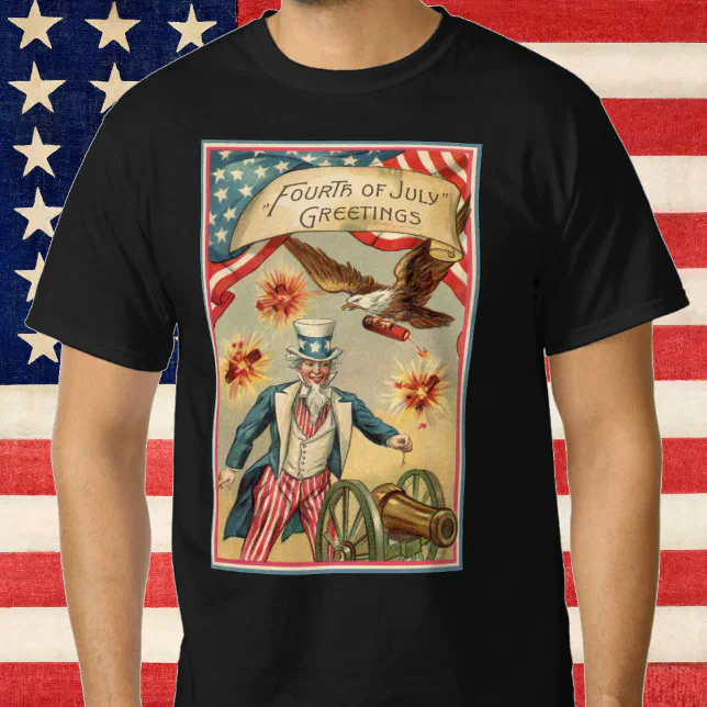 Vintage 4th of July Fireworks with Uncle Sam T-Shirt | Zazzle