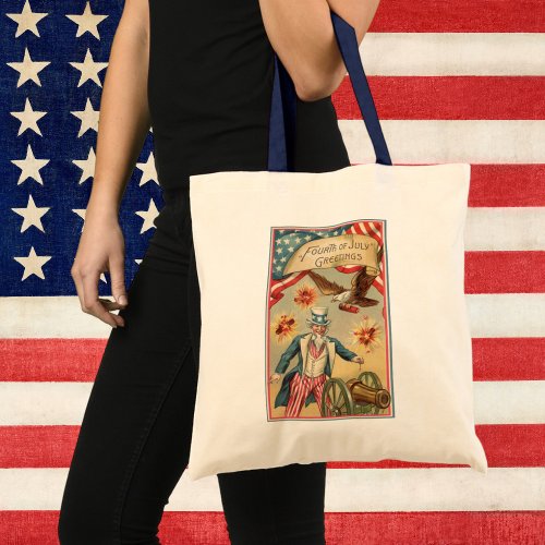 Vintage 4th of July Fireworks with Uncle Sam Tote Bag