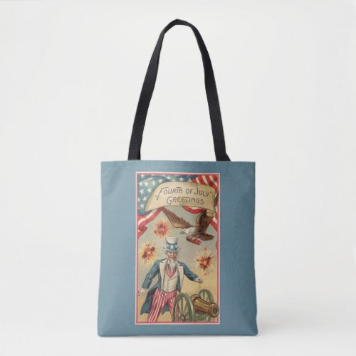 Vintage 4th of July Fireworks with Uncle Sam Tote Bag