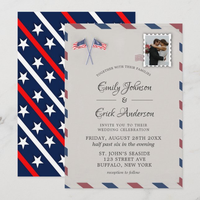 Vintage 4th Of July Photo Wedding Invitation (Front/Back)