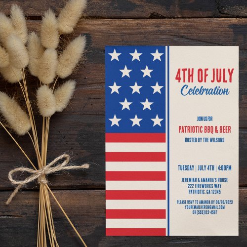 Vintage 4th of July Red White Blue American Flag Invitation