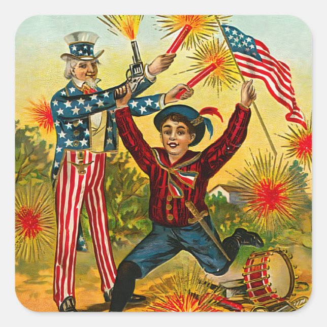 Vintage 4th of July Square Sticker (Front)