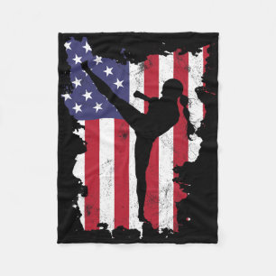 Vintage 4th Of July Usa Flag Kickboxing Women Kids Fleece Blanket