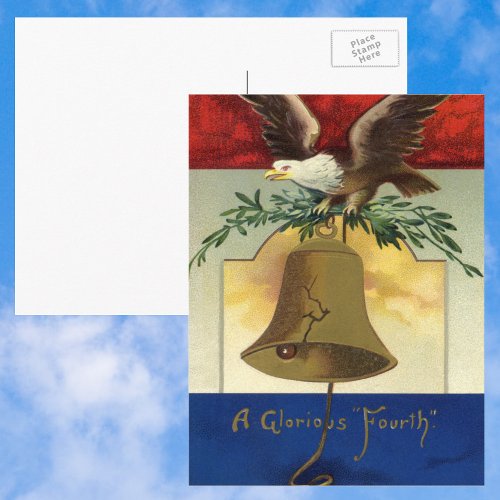 Vintage 4th of July with Eagle and Liberty Bell Postcard