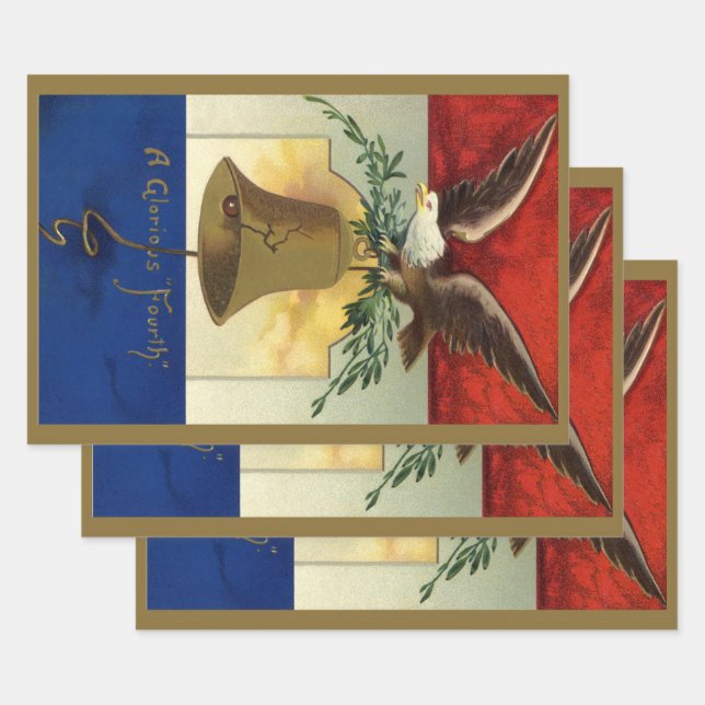 Vintage 4th of July with Eagle and Liberty Bell Wrapping Paper Sheets