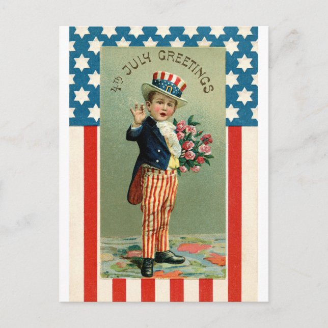 Vintage 4th of July Young Uncle Sam Postcard (Front)