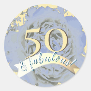 Vintage 50 and fabulous! Pale blue peony Classic Round Sticker