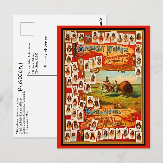 Vintage 50 Famous Native American Indian Chiefs Postcard (Front/Back)
