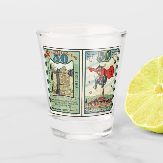 Vintage 50 Pfennig Notgeld Banknote Shot Glass (Front)