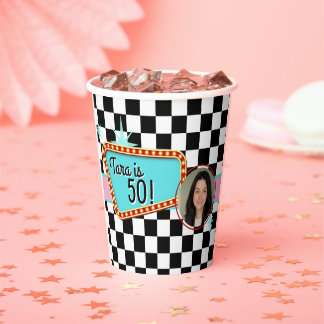 Vintage 50s 1950's Diner Sock Hop Birthday Photo Paper Cups