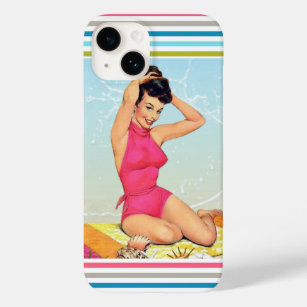 Vintage 50s Beach Pin Up Model Girl Art Case-Mate iPhone 14 Case