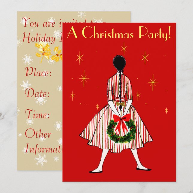 Vintage 50s Christmas Girl Invitation (Front/Back)