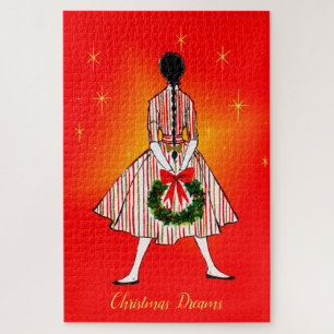 Vintage 50s Christmas Girl Large Puzzle