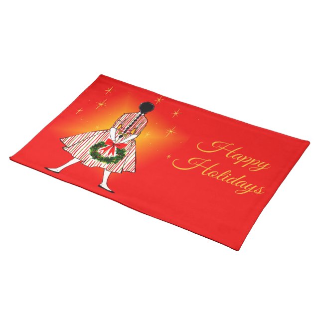 Vintage 50s Christmas Girl Placemat (On Table)