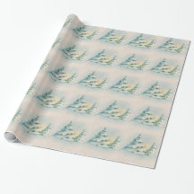 Vintage 50's Christmas Snow Covered Tree Paper