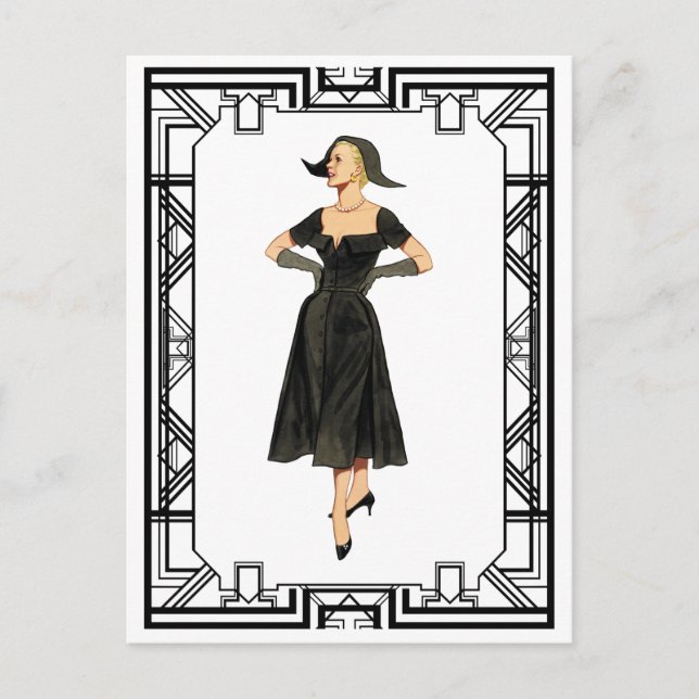 Vintage 50s Evening Retro Fashion Illustration Postcard (Front)