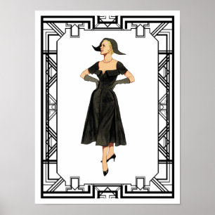 Vintage 50s Evening Retro Fashion Illustration Poster